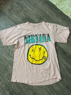 NIRVANA *oversized fit* Tee with Yellow Smiley and Teal Lettering